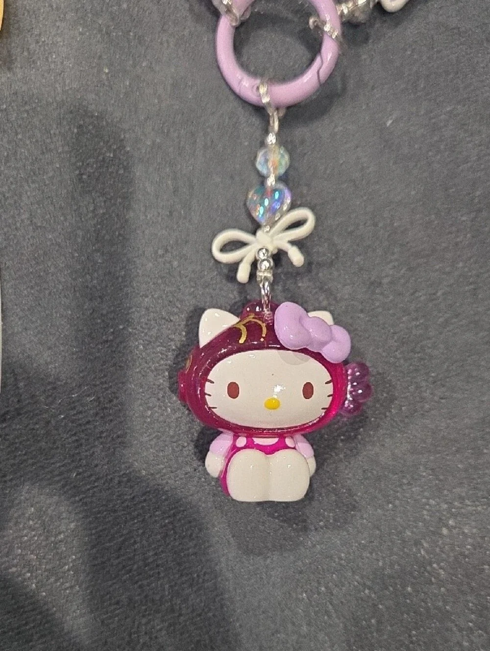 Sanrio Purple and Pink Character Beaded Lanyard with Hello Kitty Charm